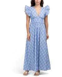 TJ Maxx - Flutter Sleeve Bow Printed Maxi Dress For Cotton - Lyst