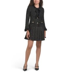 TJ Maxx - Long Sleeve Tweed Tie Neck Mini Dress For Spandex/Polyester - Lyst