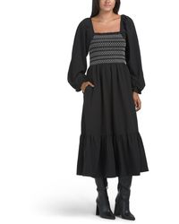 TJ Maxx - Contrast Smocked Balloon Sleeve Midi Dress For Polyester - Lyst