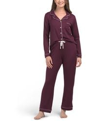 TJ Maxx - 2Pc Long Sleeve Notch Collar Pajama Set With Contrast Trim For Spandex/Polyester - Lyst