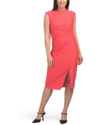 TJ Maxx - Mock Neck Side Ruched Midi Dress With Slit For Spandex/Polyester - Lyst