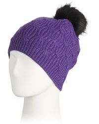 TJ Maxx - Wool Blend Cable Knit Beanie With Faux Fur Pom, Nylon/Wool/Rayon - Lyst