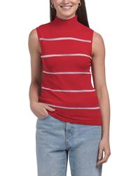 TJ Maxx - Maxine Knit Sleeveless Mock Neck Top With Sheer Striping For Polyester/Viscose - Lyst