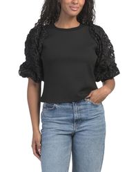 TJ Maxx - Floral Mesh Sleeve Mixed Media Top For Spandex/Cotton/Polyester - Lyst