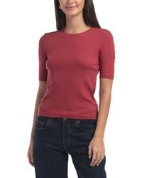 TJ Maxx - Pima Cotton Blend Elbow Sleeve Crew Neck Ribbed Top For Spandex/Pima Cotton/Modal - Lyst