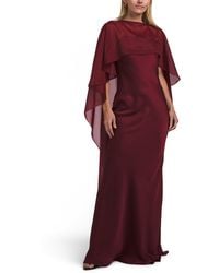 TJ Maxx - Satin Gown With Chiffon Cape Overlay For Polyester - Lyst