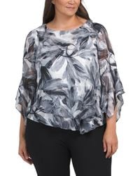 TJ Maxx - Plus Three-Quarter Sleeve Printed Chiffon Burnout Blouse For Polyester - Lyst