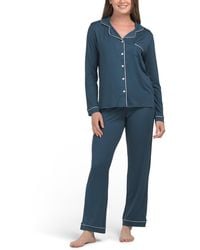 TJ Maxx - 2Pc Long Sleeve Notch Collar Pajama Set With Contrast Trim For Spandex/Polyester - Lyst