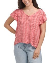 TJ Maxx - Paulina Light Gingham V-Neck Button Front Top For Spandex/Polyester/Rayon - Lyst
