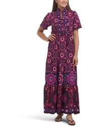 TJ Maxx - Ruffle Neck Elbow Sleeve Tiered Maxi Dress With Self Belt For Spandex/Polyester - Lyst