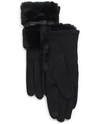 TJ Maxx - Faux Suede And Faux Fur Cuff With Bow Detail Gloves For Spandex/Polyester - Lyst