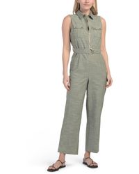 TJ Maxx - Linen Look Collared Jumpsuit With Belt For Spandex/Cotton/Polyester - Lyst
