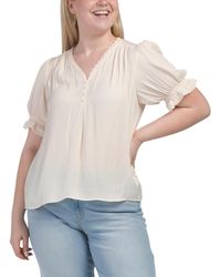 TJ Maxx - Short Sleeve V-Neck Blouse With Buttons And Lace Trim For Polyester - Lyst