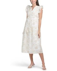 TJ Maxx - Flutter Sleeve Embroidered Eyelet Tiered Midi Dress For Cotton - Lyst