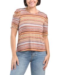 TJ Maxx - Tight Elbow Ruched Sleeves Crew Neck Printed Top For Spandex/Rayon - Lyst