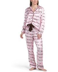 TJ Maxx - 2Pc Martini Satin Long Sleeve Pajama Top And Pants Set With Scrunchie For Polyester - Lyst