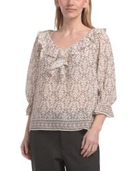 TJ Maxx - Three-Quarter Sleeve Ruffle Front Blouse For Spandex/Polyester - Lyst
