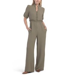 TJ Maxx - Puff Sleeve Smocked Waist Ruffle Neck Jumpsuit For Polyester - Lyst