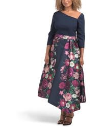 TJ Maxx - Three-Quarter Sleeve Floral Mikado Midi Dress For Polyester - Lyst