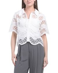 TJ Maxx - Eyelet Short Sleeve Button Up Top For Cotton/Polyester - Lyst