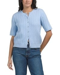 TJ Maxx - Short Sleeve Button Front Cable Knit Cardigan, Nylon/Rayon - Lyst