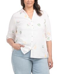 TJ Maxx - Plus Linen Blend Roll Tab Sleeve Button Front Shirt For Linen/Rayon - Lyst