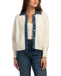 TJ Maxx - Thick Cable Knit Jacket Sweater With Denim Trim, Nylon/Polyester/Rayon - Lyst