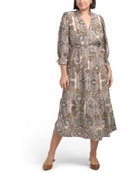 TJ Maxx - Three-Quarter Sleeve V-Neck Midi Dress For Viscose - Lyst