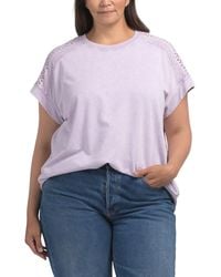 TJ Maxx - Plus Eyelet Embroidered Crew Neck French Terry Top For Cotton/Polyester - Lyst