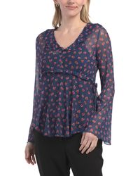 TJ Maxx - Ruffle Printed Mesh Blouse For Spandex/Polyester - Lyst