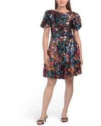 TJ Maxx - Short Sleeve Sequin Flare Mini Dress For Nylon/Polyester - Lyst
