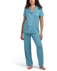 TJ Maxx - Short Sleeve Notch Collar Pajama Set With Contrast Piping For Spandex/Polyester - Lyst