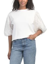 TJ Maxx - Solid Knit Top With Puff Flower Embroidered Sleeves For Viscose - Lyst