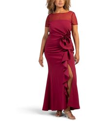 TJ Maxx - Short Sleeve Illusion Ruffle Cocktail Gown For Nylon/Spandex/Polyester - Lyst