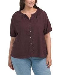 TJ Maxx - Plus Linen Blend Split Neck Button Down Blouse For Linen/Rayon - Lyst