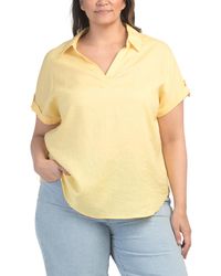 TJ Maxx - Plus Linen Blend Jersey Shirt With Roll Tab Sleeve For Linen/Rayon - Lyst