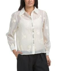 TJ Maxx - Button Front Blouse With Floral Embroidery For Polyester - Lyst