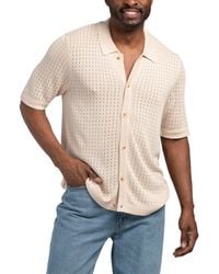 TJ Maxx - Short Sleeve Pointelle Knit Front Button Top For Rayon - Lyst