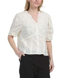 TJ Maxx - Button Front V-Neck With Scalloped Hem Blouse For Cotton/Polyester - Lyst