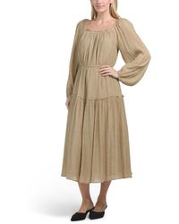 TJ Maxx - Square Neck Crinkle Midi Dress With Balloon Sleeves For Nylon/Polyester/Rayon - Lyst