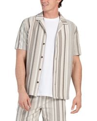 TJ Maxx - Short Sleeve Jacquard Button Down Cabana Shirt For Spandex/Cotton/Polyester - Lyst