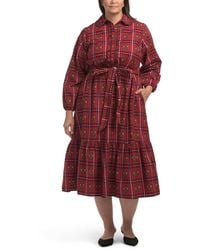 TJ Maxx - Plus Long Sleeve Plaid Floral Maxi Shirt Dress For Cotton - Lyst