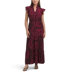 TJ Maxx - Ruffle Neck Flutter Sleeve Smocked Waist Tiered Maxi Dress For Spandex/Polyester - Lyst