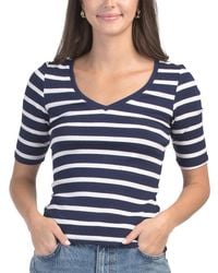 TJ Maxx - Elbow Sleeve Striped V-Neck Top For Spandex/Rayon - Lyst