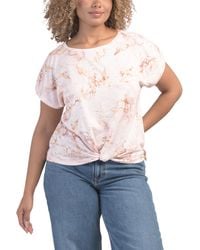 TJ Maxx - Short Sleeve Scoop Neck Twist Hem Printed Knit Top For Spandex/Polyester/Rayon - Lyst