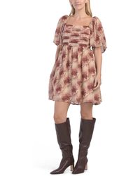 TJ Maxx - Vintage Rose Ruched Mini Dress With Smocked Back For Polyester - Lyst