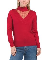 TJ Maxx - Mock Neck Long Sleeve Pull Over Sweater With Mesh And Sparkles, Polyester/Rayon - Lyst