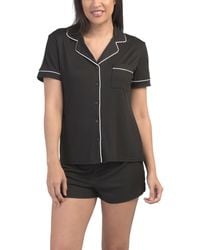 TJ Maxx - 2Pc Ribbed Short Sleeve Notch Collar Top And Shorts Pajama Set For Spandex/Polyester - Lyst