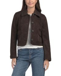 TJ Maxx - Knit Jaquard Jacket With Faux Leather Collar, Spandex/Polyester/Leather - Lyst