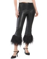 TJ Maxx - Faux Leather Cropped Pants With Feather Trim For Nylon/Leather/Viscose - Lyst